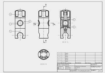 Technische tekening van een douchekophouder